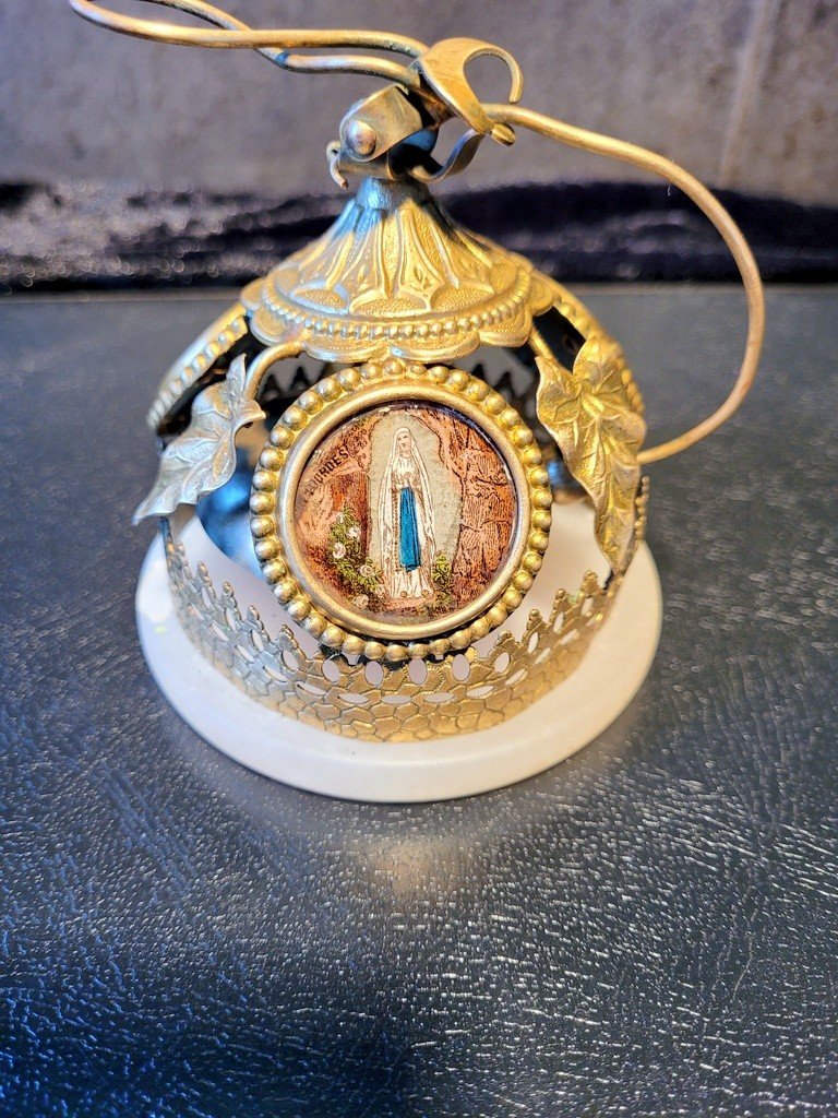 Cloche de Table avec vues religieuses en fix&eacute; sous verre  vers  1900-photo-2