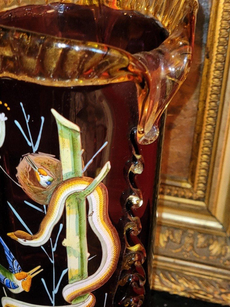 Important Vase rouleau à décor émaillé sur socle en bronze - XIXe Siècle -photo-2