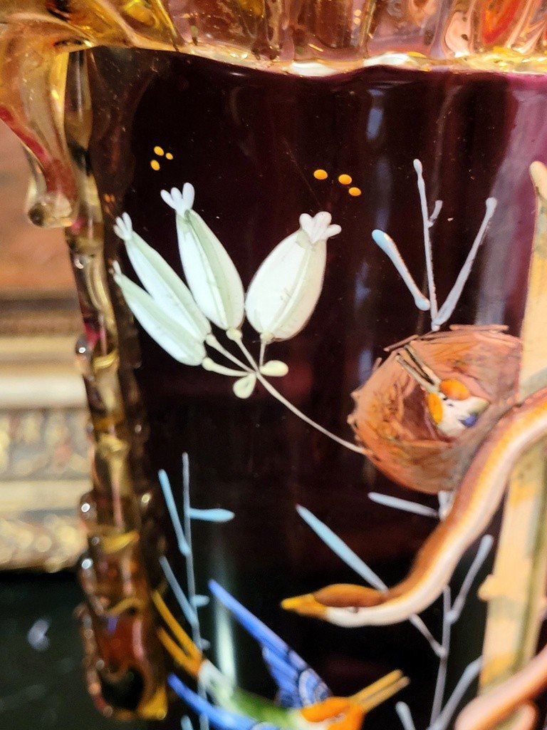 Important Vase rouleau à décor émaillé sur socle en bronze - XIXe Siècle -photo-7