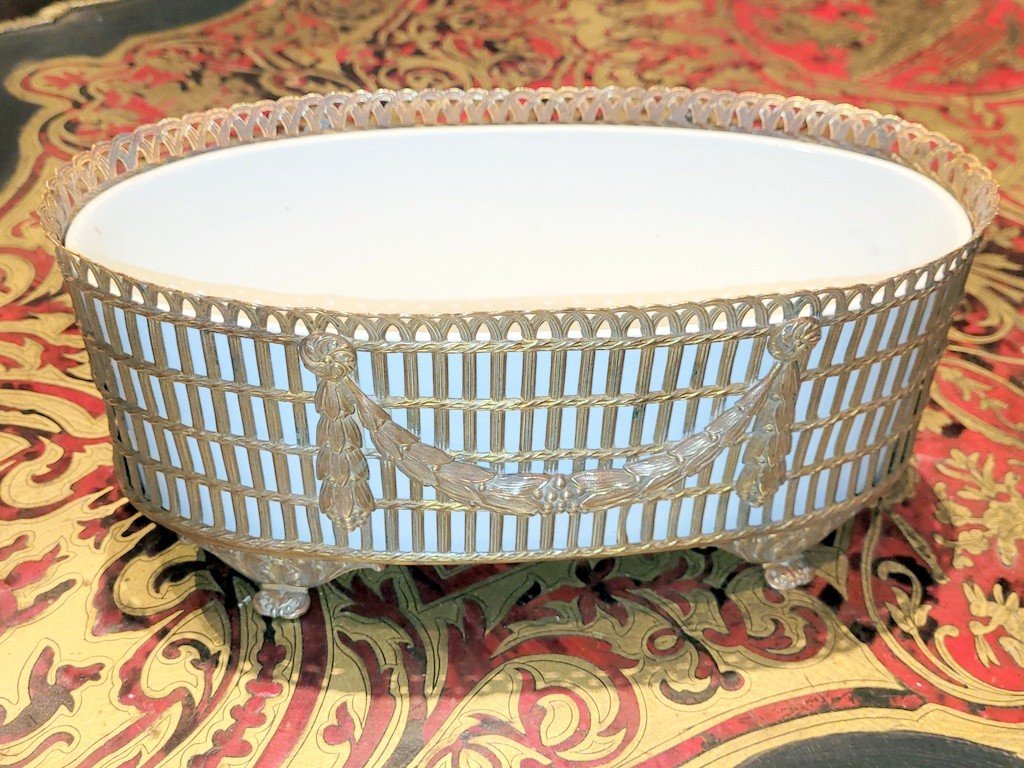 Old Louis XVI Jardiniere In Bronze And Porcelain - 19th Century
