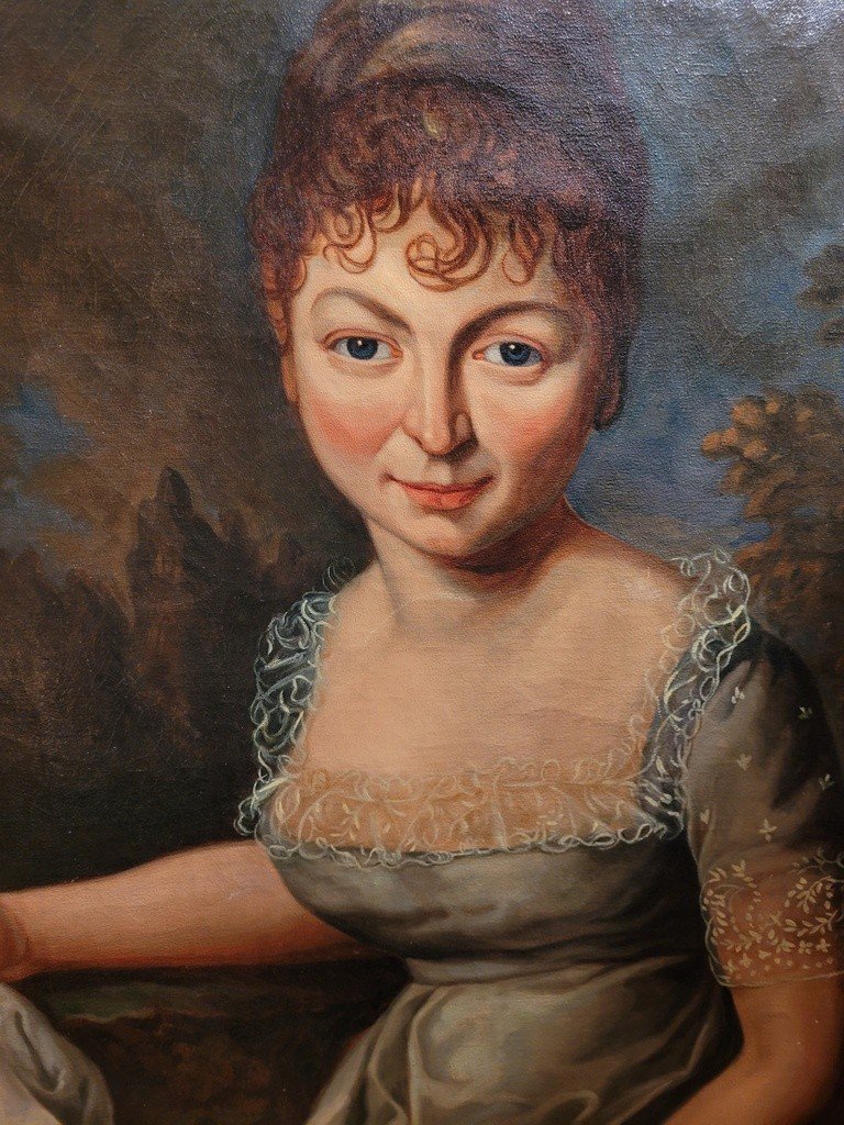 Huile sur Toile &quot; Portrait  d&#039;une Noble &quot; Fin XVIIIe - D&eacute;but XIXe Si&egrave;cle-photo-2