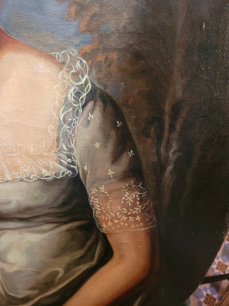 Huile sur Toile &quot; Portrait  d&#039;une Noble &quot; Fin XVIIIe - D&eacute;but XIXe Si&egrave;cle-photo-1
