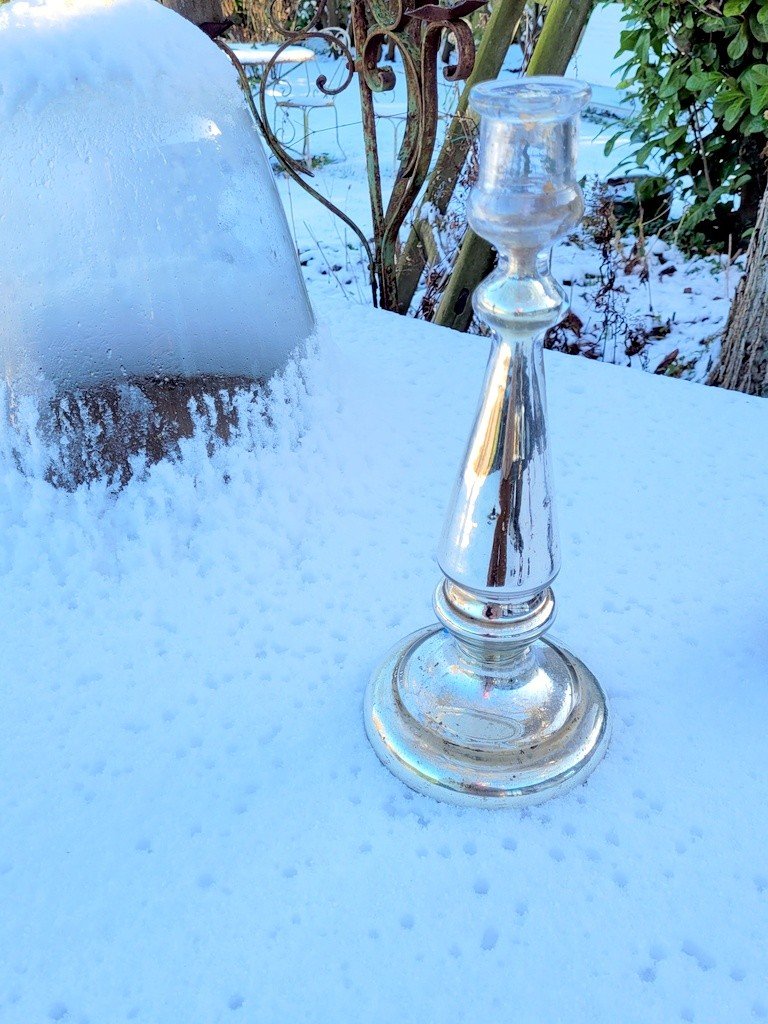 Grand Bougeoir en Verre  &eacute;glomis&eacute; du XIXe Si&egrave;cle -photo-2