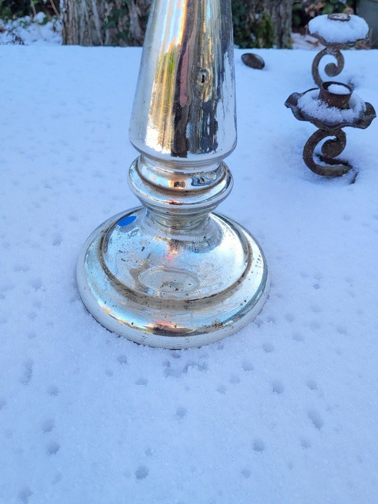 Grand Bougeoir en Verre  &eacute;glomis&eacute; du XIXe Si&egrave;cle -photo-4