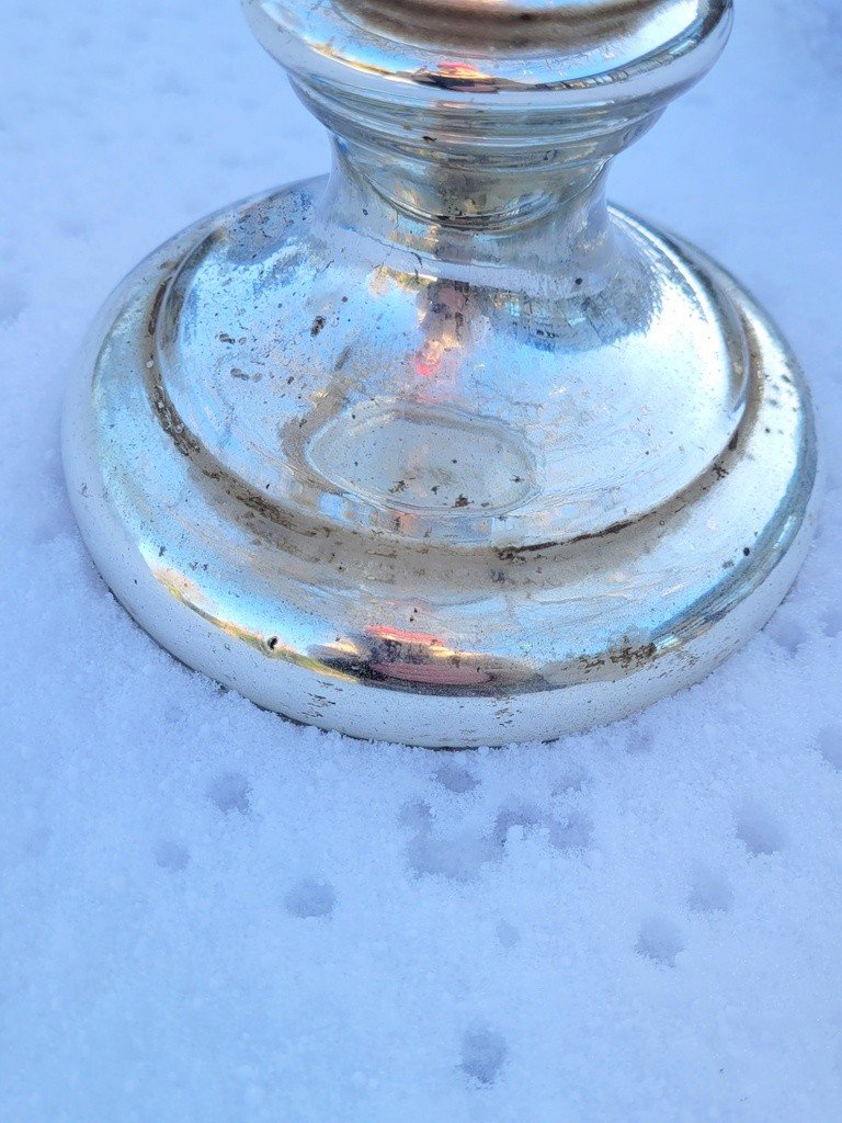 Grand Bougeoir en Verre  &eacute;glomis&eacute; du XIXe Si&egrave;cle -photo-1