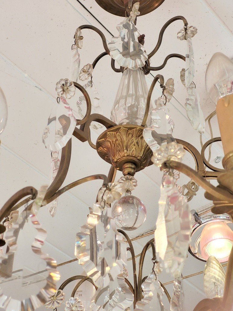 6-flame Cage Chandelier With Crystal Tassels - 19th Century-photo-4