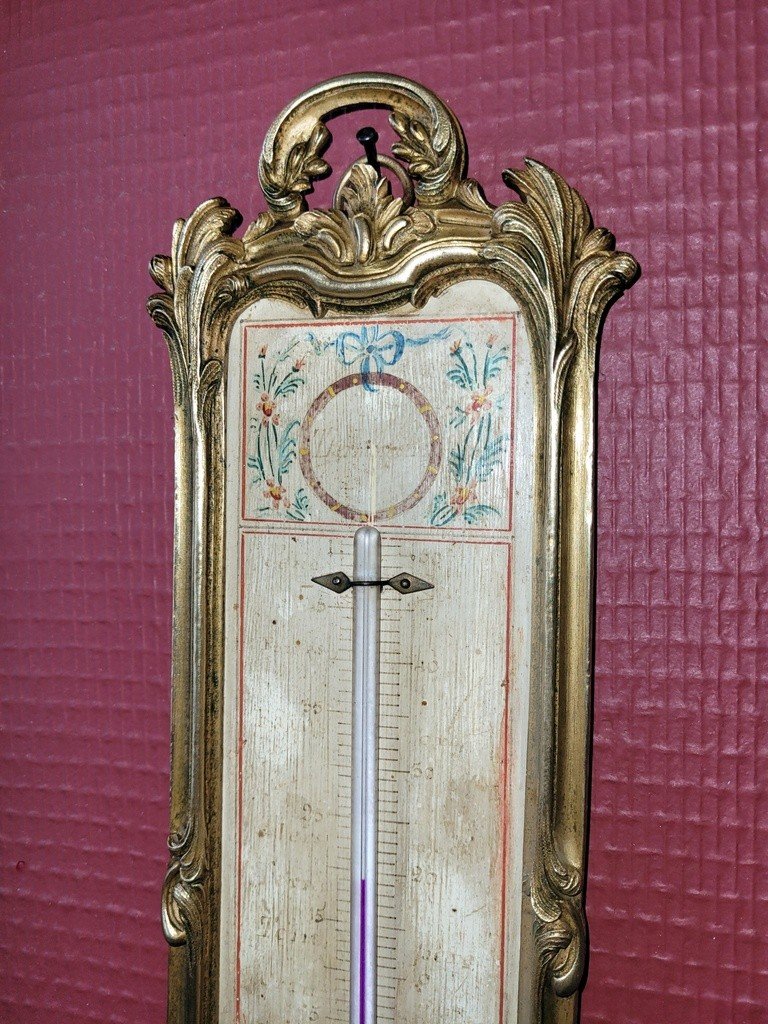 Large Louis XV Thermometer In Bronze And Painted Wood - 1st Half 19th Century -photo-2