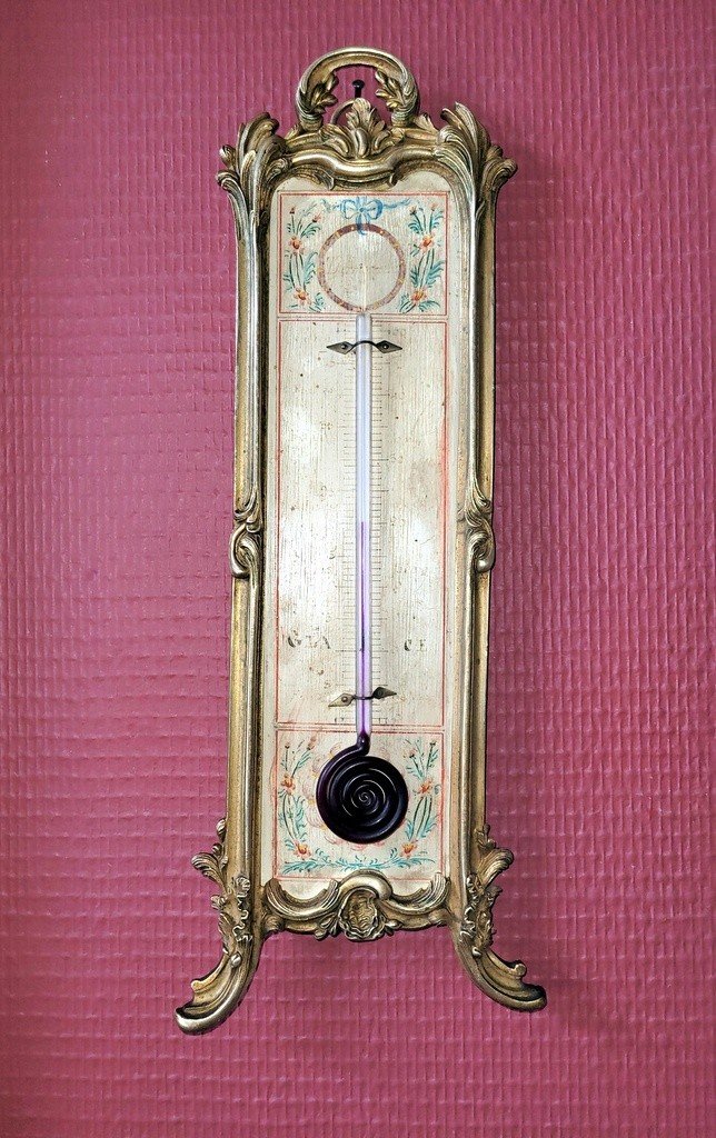 Large Louis XV Thermometer In Bronze And Painted Wood - 1st Half 19th Century 