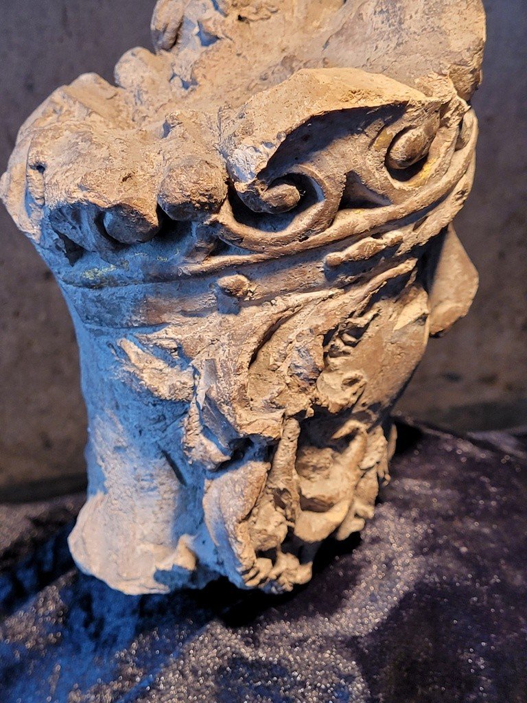  Crowned Bearded King's Head In Sculpted Stone - 15th-16th Century -photo-2