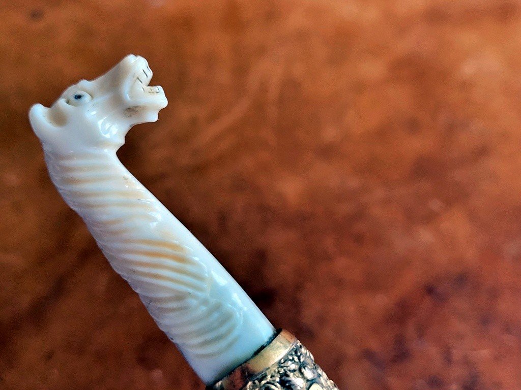  Cravache en Crin tressé avec Prise  sculptée " Tête de Cheval " - XIXe Siècle -photo-6