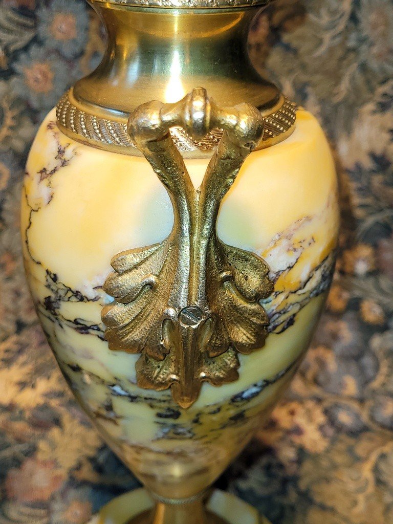 Pair Of Urn-shaped Cassolettes In Bronze And Siena Marble - 19th Century  -photo-4