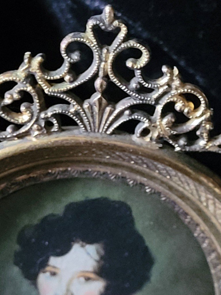 Miniature Oil On Copper "portrait Of A Lady" 19th Century -photo-1