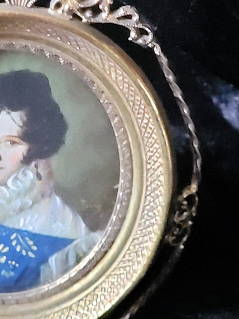 Miniature Oil On Copper "portrait Of A Lady" 19th Century -photo-2
