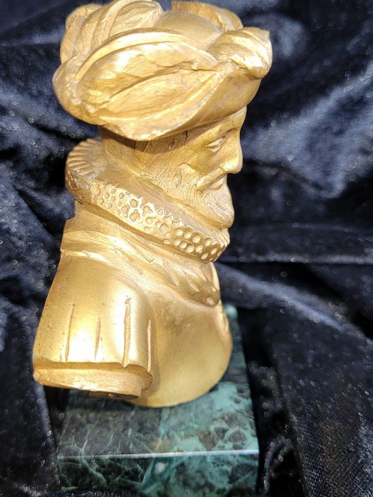  "henry Iv" Bronze Bust On Sea Green Marble Base-photo-4