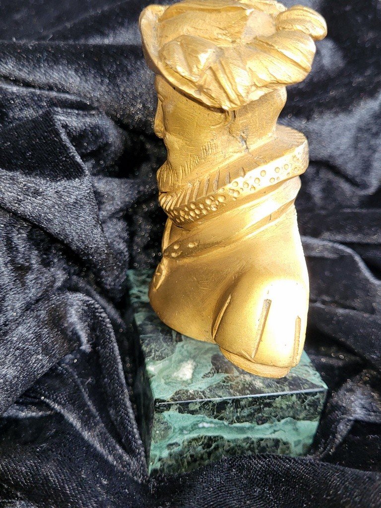  "henry Iv" Bronze Bust On Sea Green Marble Base-photo-2