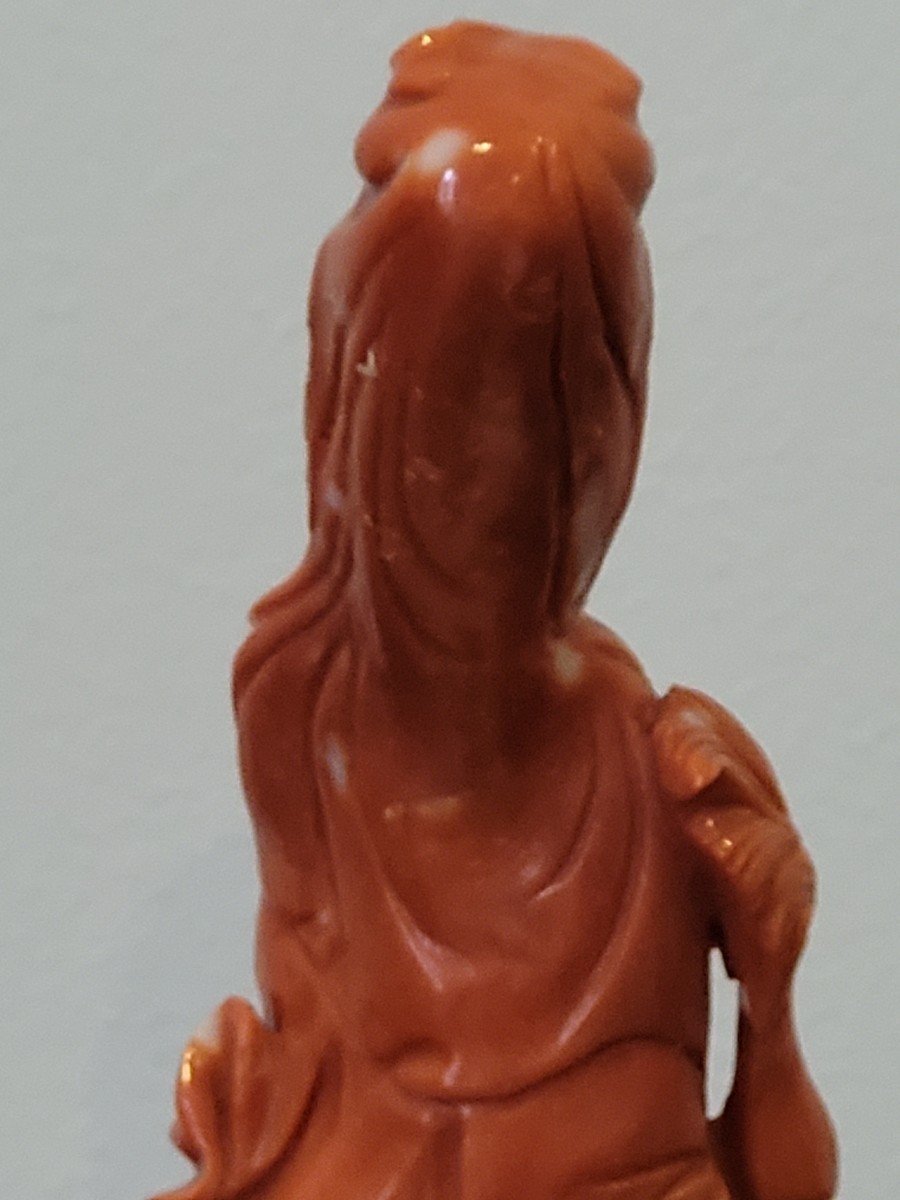 "geisha" Important Sculpture In Red Coral On Base.-photo-2