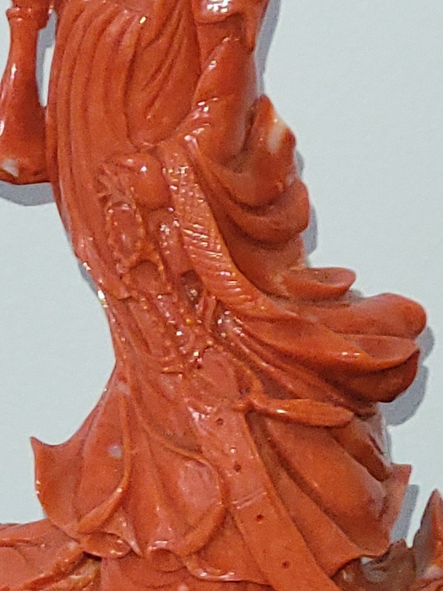 "geisha" Important Sculpture In Red Coral On Base.-photo-7