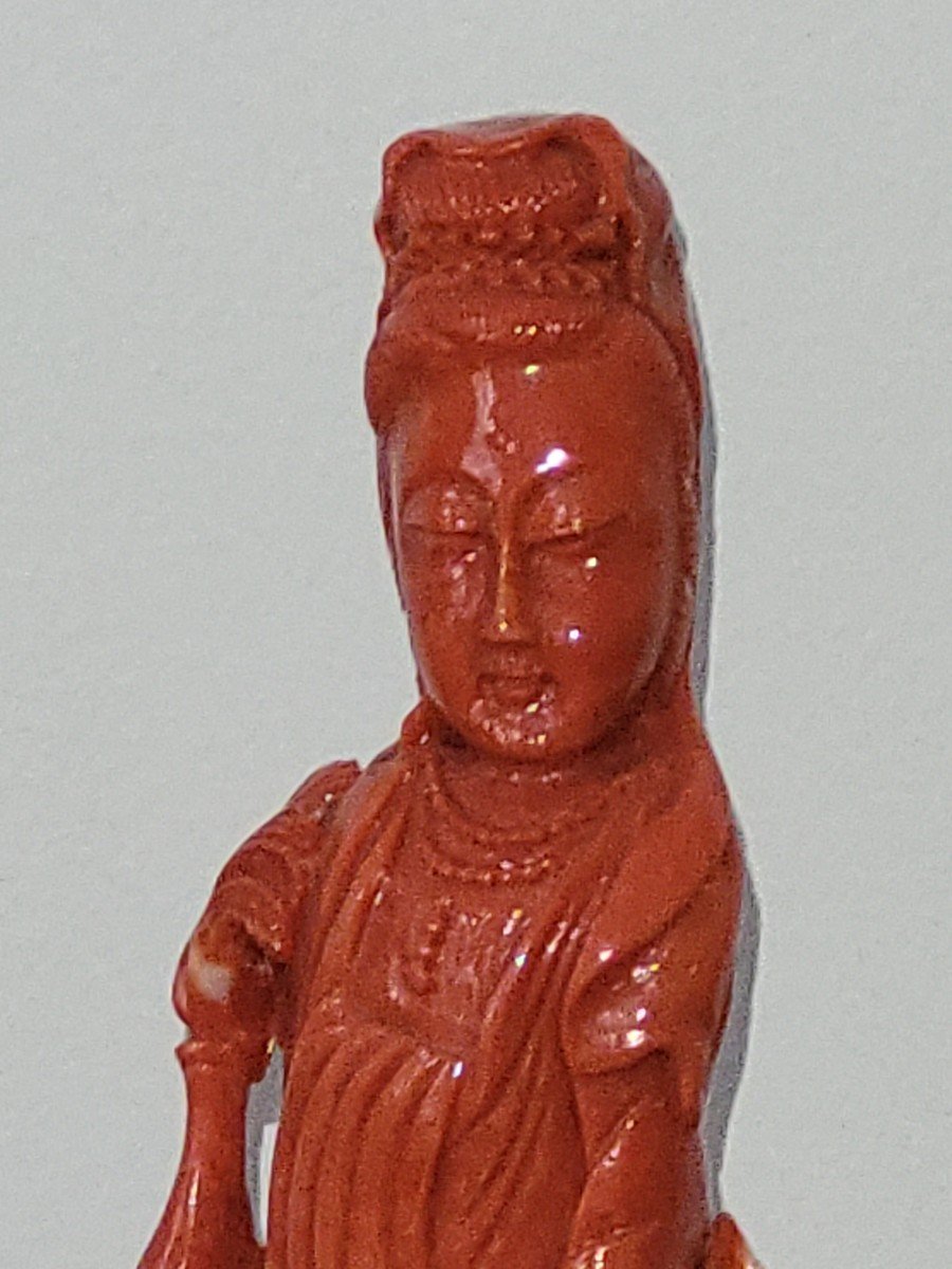 "geisha" Important Sculpture In Red Coral On Base.-photo-8