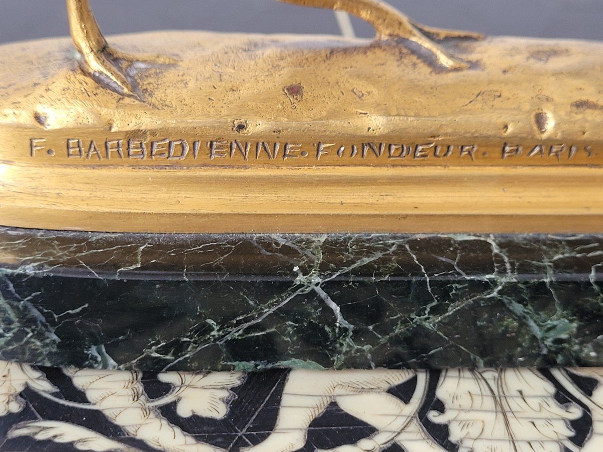 E.Frémiet " Le Courlis et la Grenouille " Bronze  Ferdinand Barbedienne XIXe Siècle -photo-2