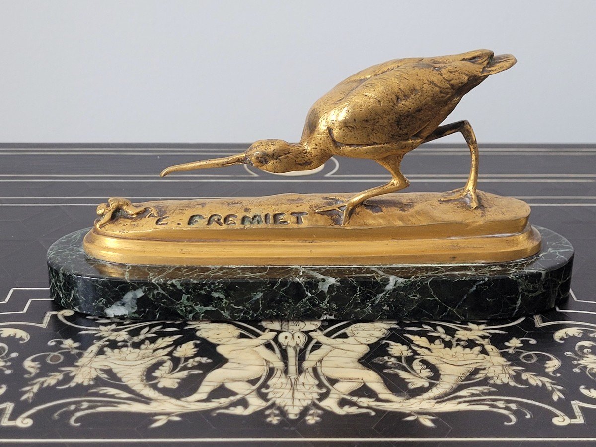 E.Frémiet " Le Courlis et la Grenouille " Bronze  Ferdinand Barbedienne XIXe Siècle 