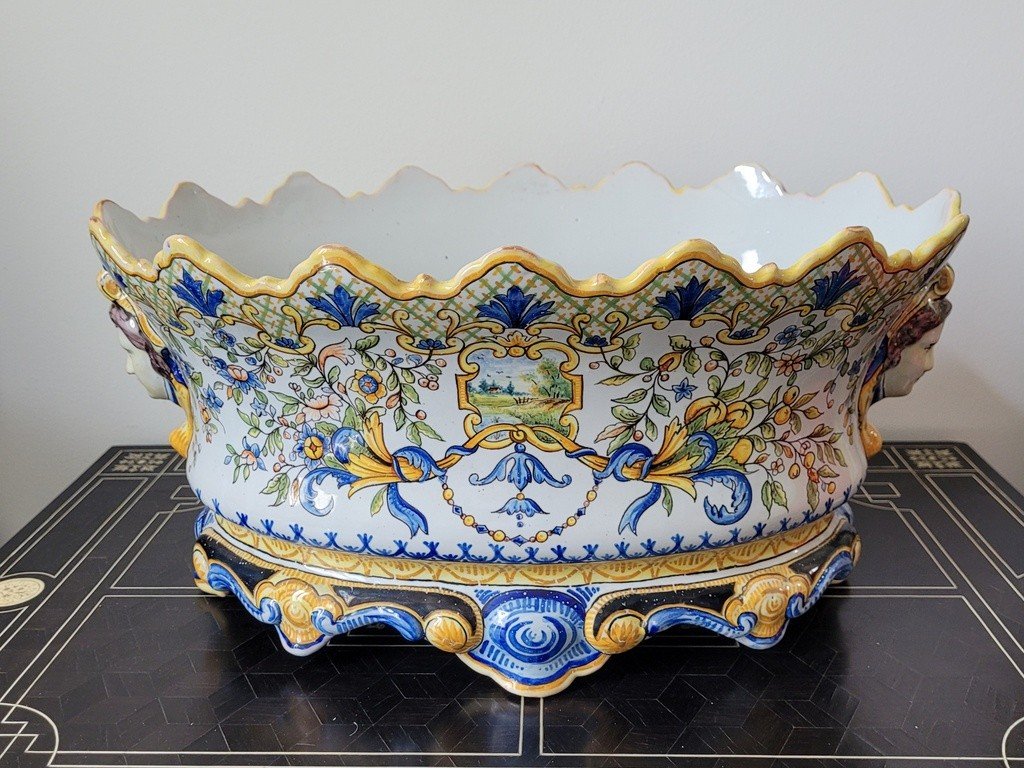  Rafra&icirc;chissoir en Fa&iuml;ence de Nevers Montagnon 38 cm- XIXe Si&egrave;cle