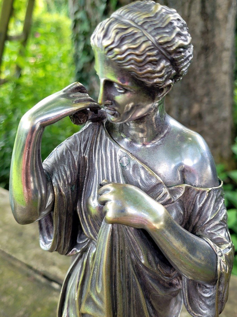  "diane De Gabies" Large Sculpture In Silvered Bronze - 19th Century -photo-2