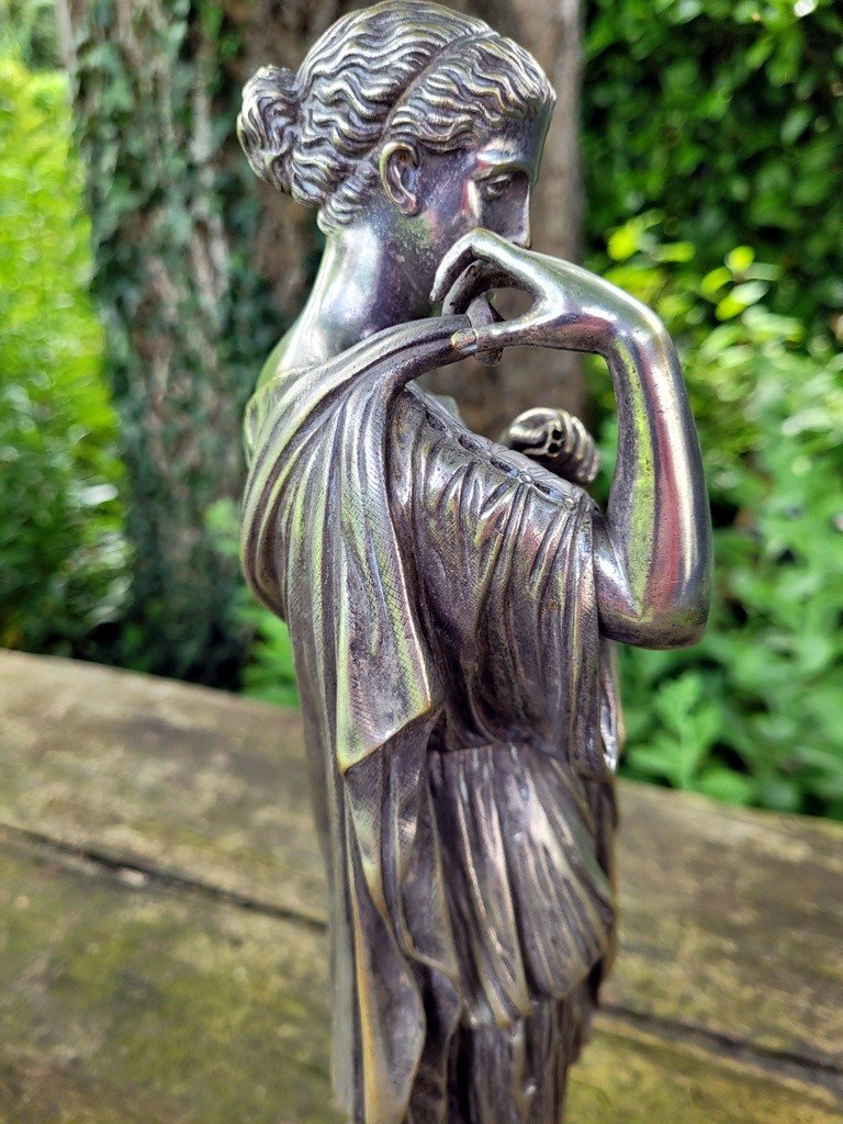  "diane De Gabies" Large Sculpture In Silvered Bronze - 19th Century -photo-4