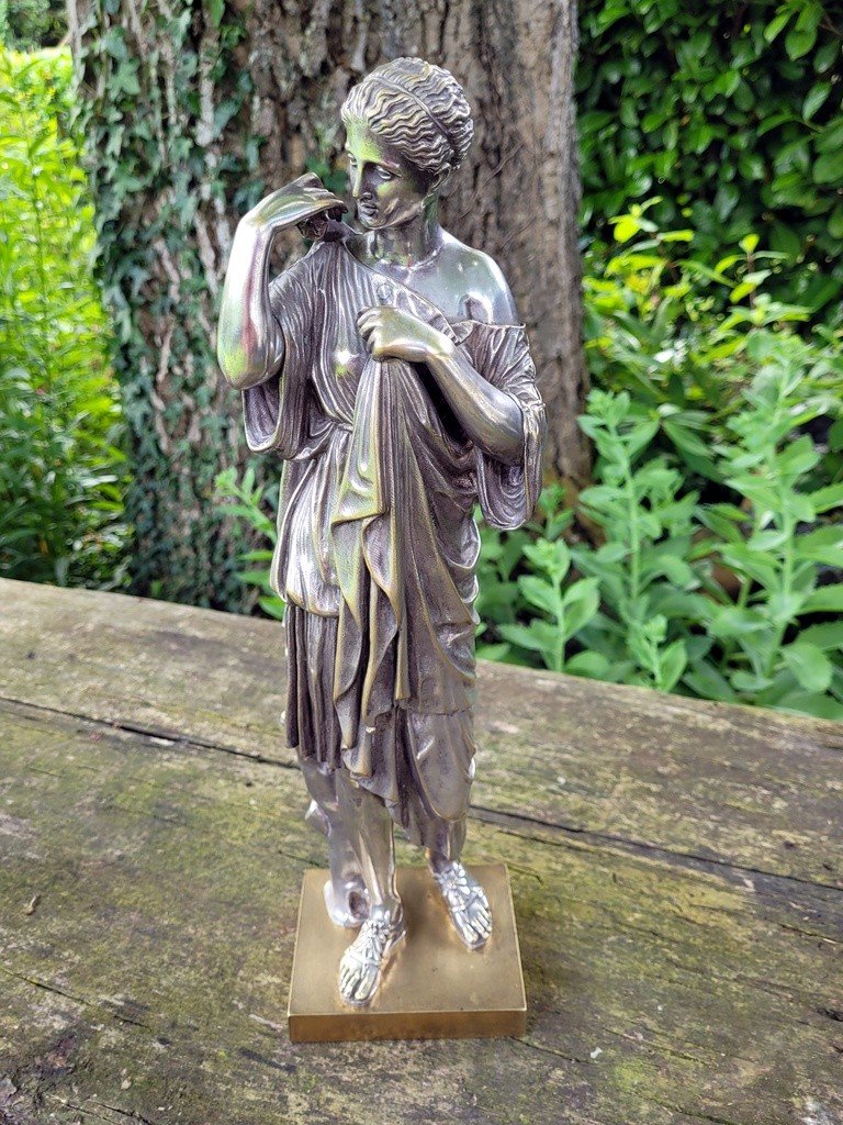  "diane De Gabies" Large Sculpture In Silvered Bronze - 19th Century 