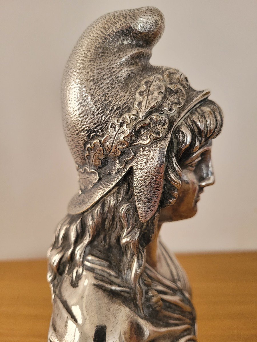Sculpture Buste de &quot; Marianne &quot; sur pied en Bronze Argent&eacute;  datant de la fin du XIXe Si&egrave;cle -photo-4
