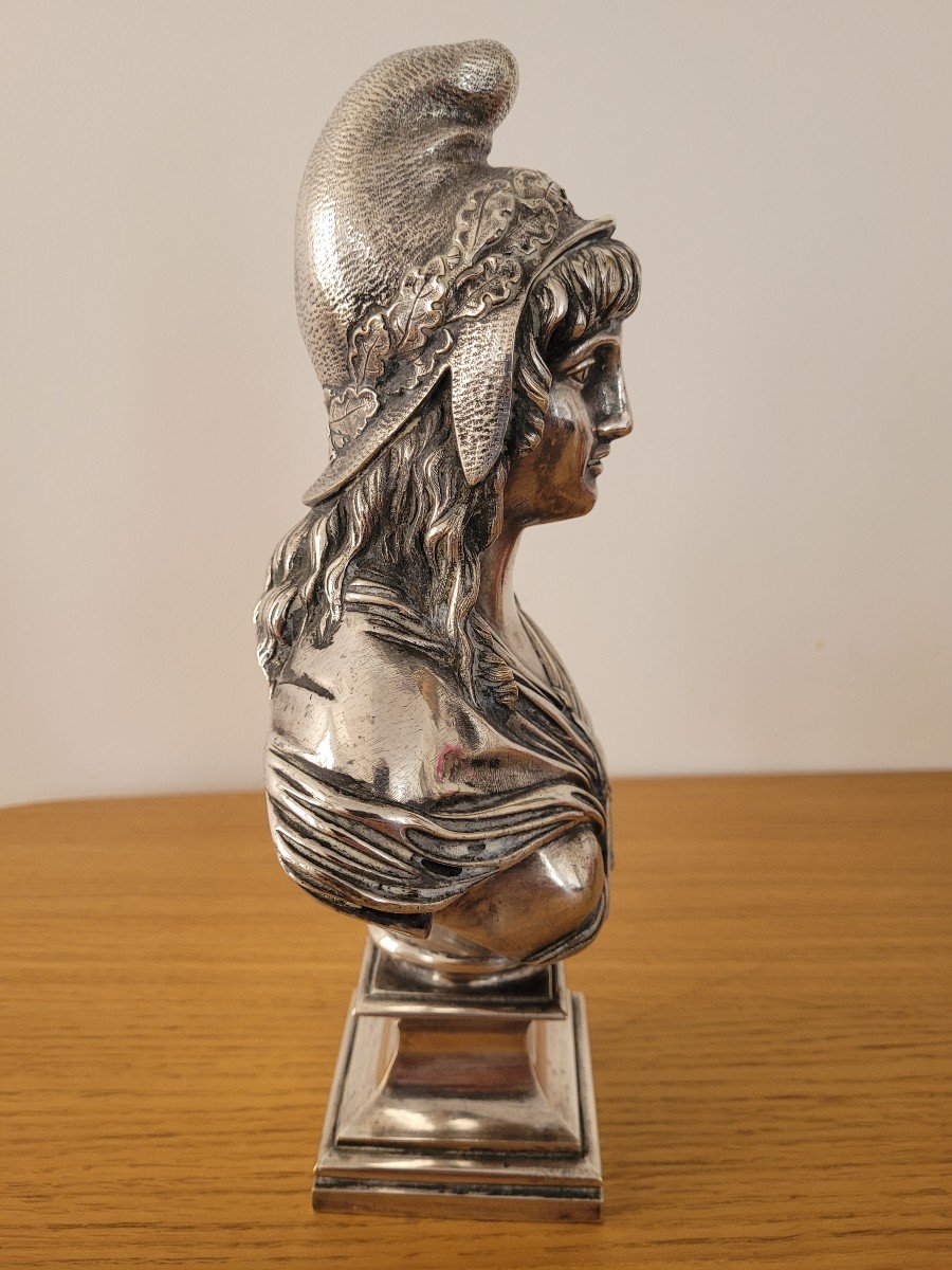 Sculpture Buste de &quot; Marianne &quot; sur pied en Bronze Argent&eacute;  datant de la fin du XIXe Si&egrave;cle -photo-1