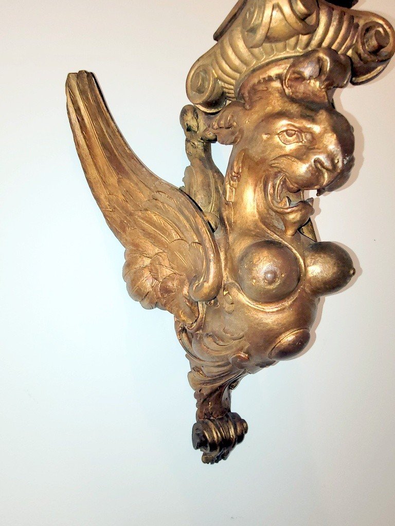  Console &quot; Griffon &quot; en Bois Sculpt&eacute; Dor&eacute; - XIXe Si&egrave;cle-photo-4