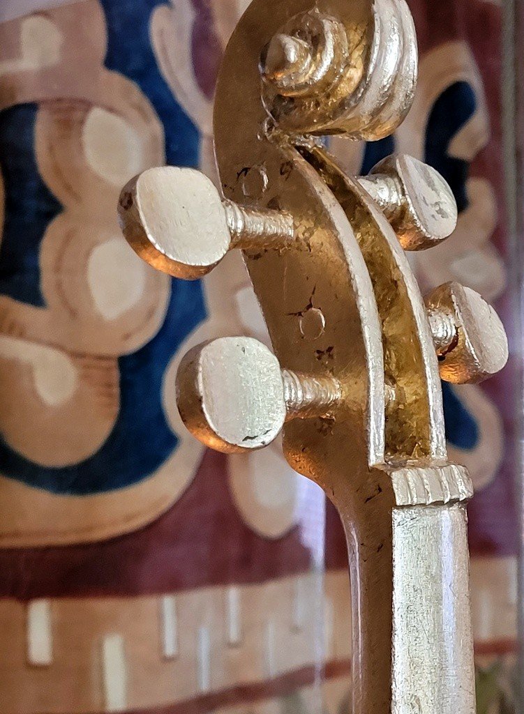 Violin Sculpture “unstructured” And Painted In Gold And Blue In The Taste Of Arman Fernandez -photo-3