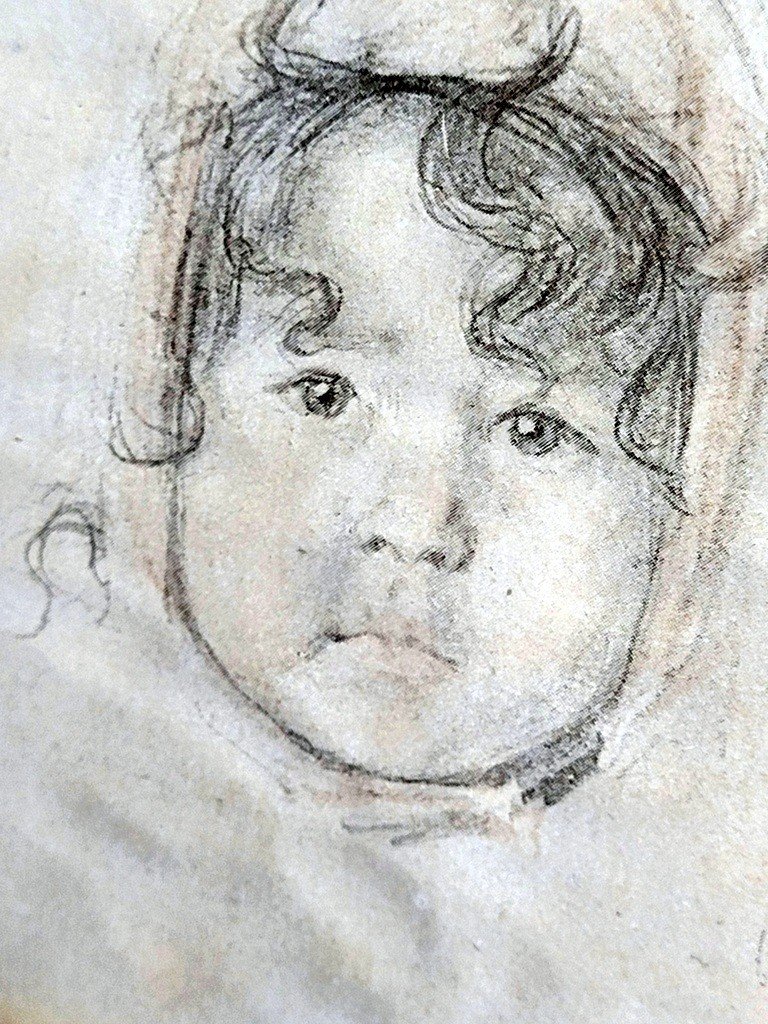  Esquisse &quot; Portrait de B&eacute;b&eacute; &quot; &agrave; la Mine de Plomb sign&eacute; - XIXe Si&egrave;cle-photo-3
