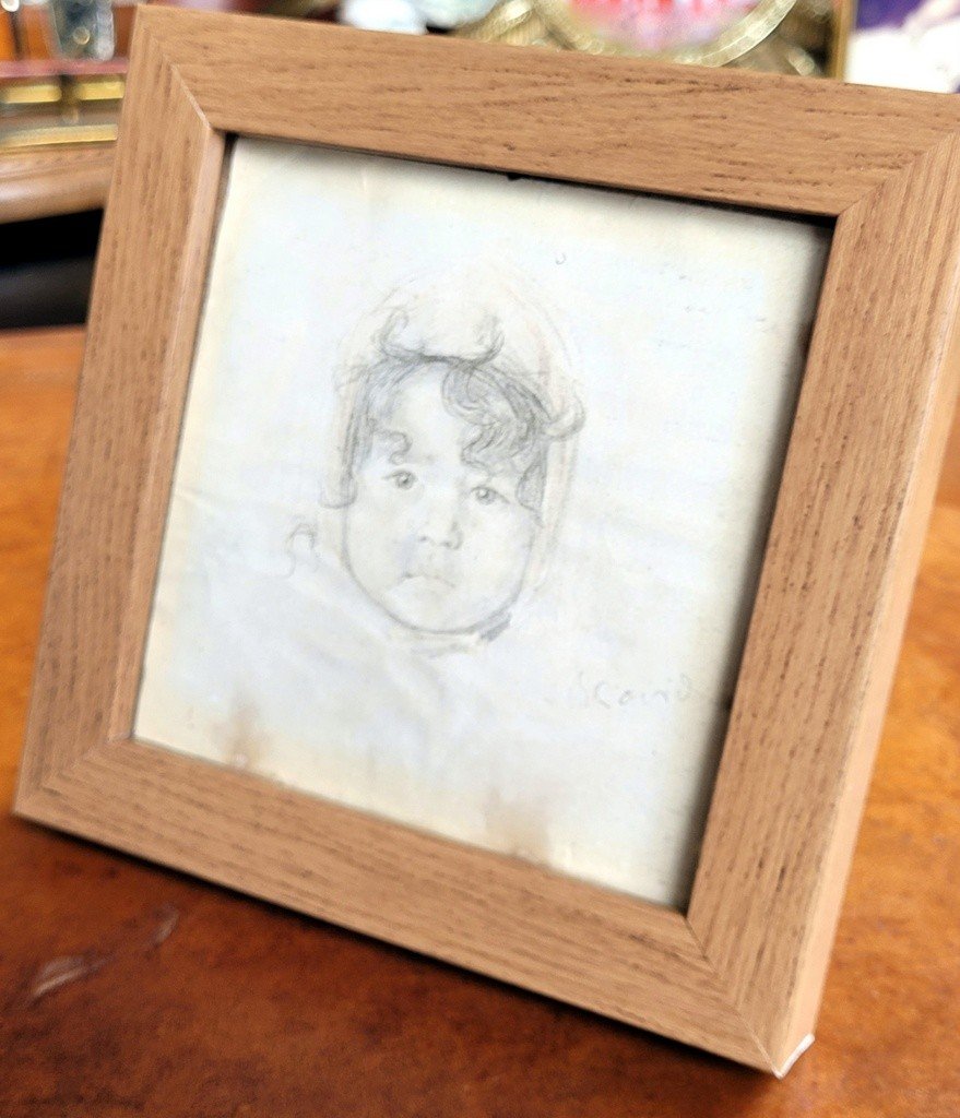  Esquisse &quot; Portrait de B&eacute;b&eacute; &quot; &agrave; la Mine de Plomb sign&eacute; - XIXe Si&egrave;cle