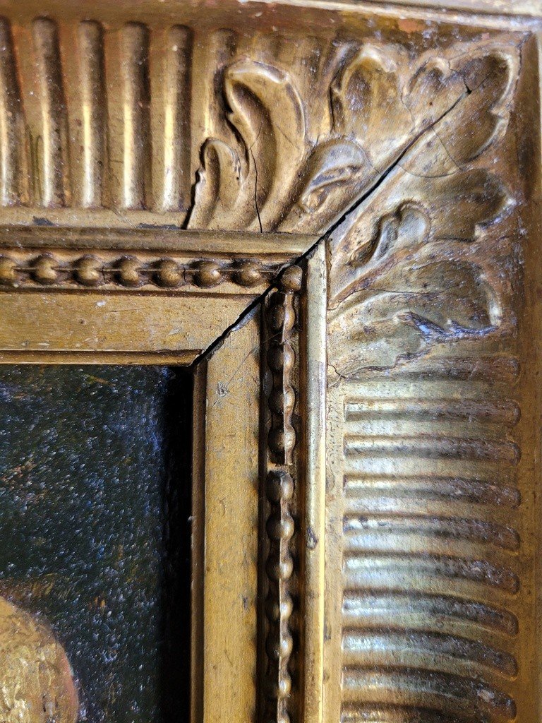 Portrait Of A Man - Oil On Panel - French School Of The 18th-19th Century In Gilded Frame -photo-1