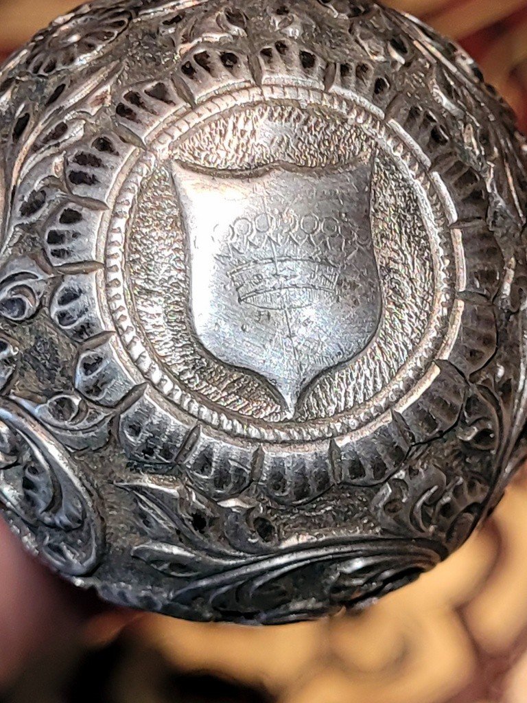  Important Manche de Canne en Argent Massif  - Couronne Comtale-photo-6