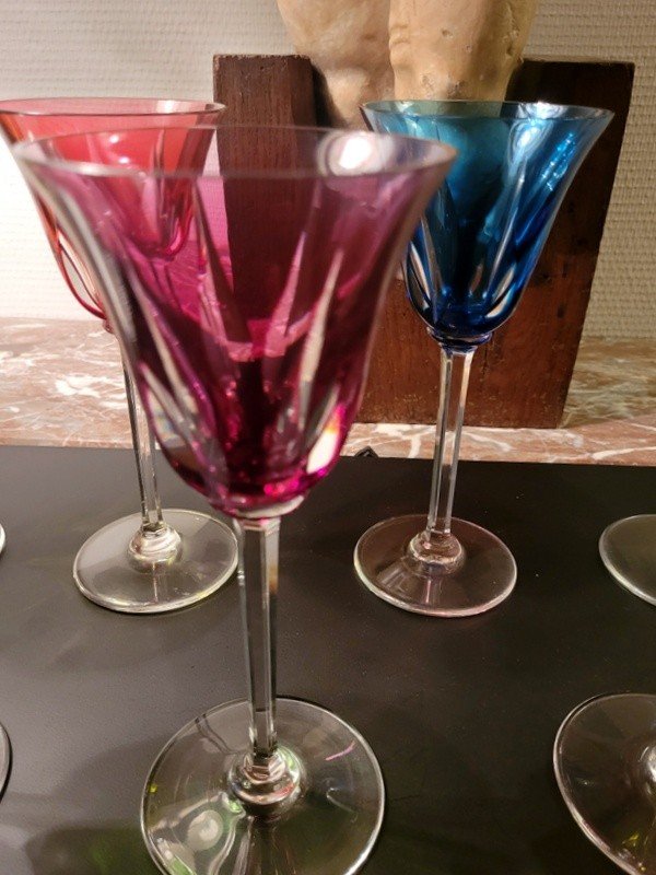  Ensemble de 8 Verres Roemers de Couleur- Cristal  de Saint Louis  Mod&egrave;le Cerdagne . XXe Si&egrave;cle-photo-5