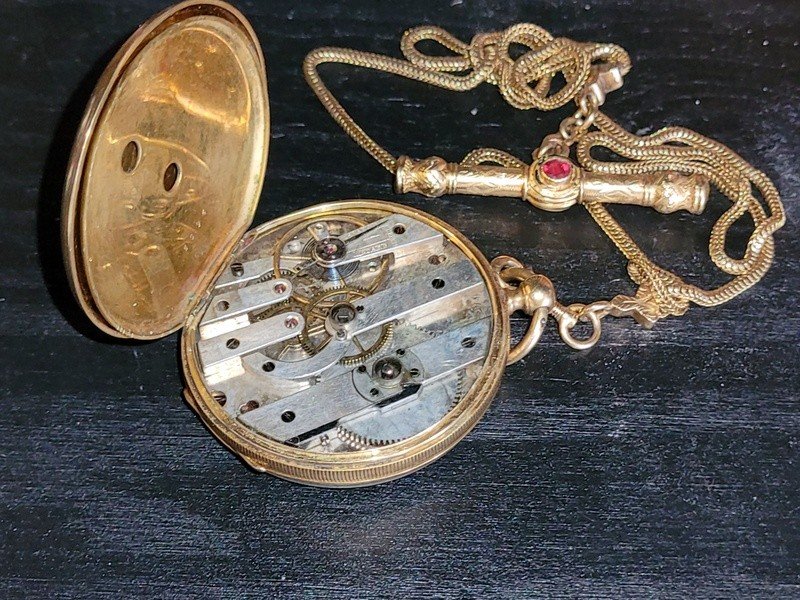  Montre Gousset et sa Gileti&egrave;re en OR - XIXe Si&egrave;cle-photo-3