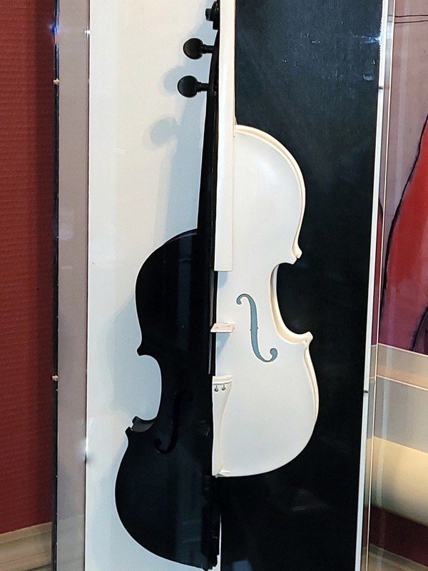  ARMAN Sculpture &quot; Violon Noir et Blanc &quot; dans sa vitrine - Pi&egrave;ce unique 1/1 - 1972 .-photo-2