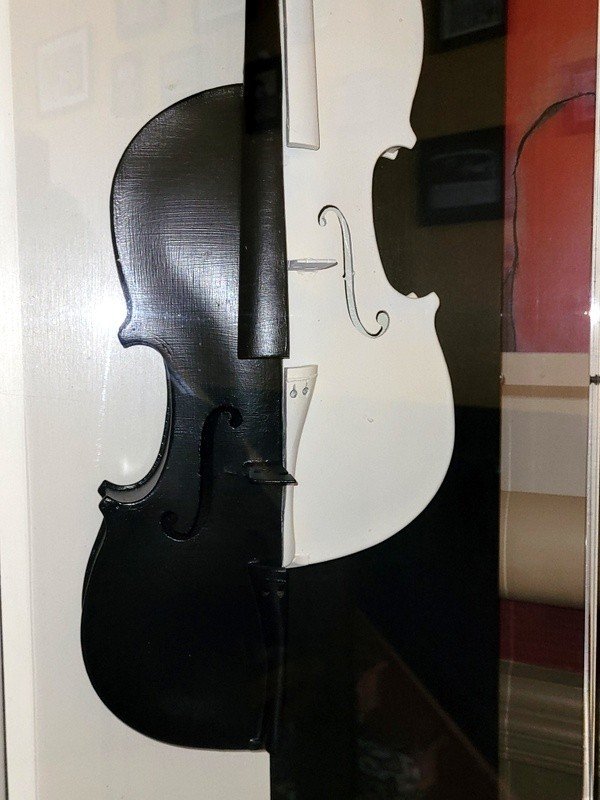  ARMAN Sculpture &quot; Violon Noir et Blanc &quot; dans sa vitrine - Pi&egrave;ce unique 1/1 - 1972 .-photo-2