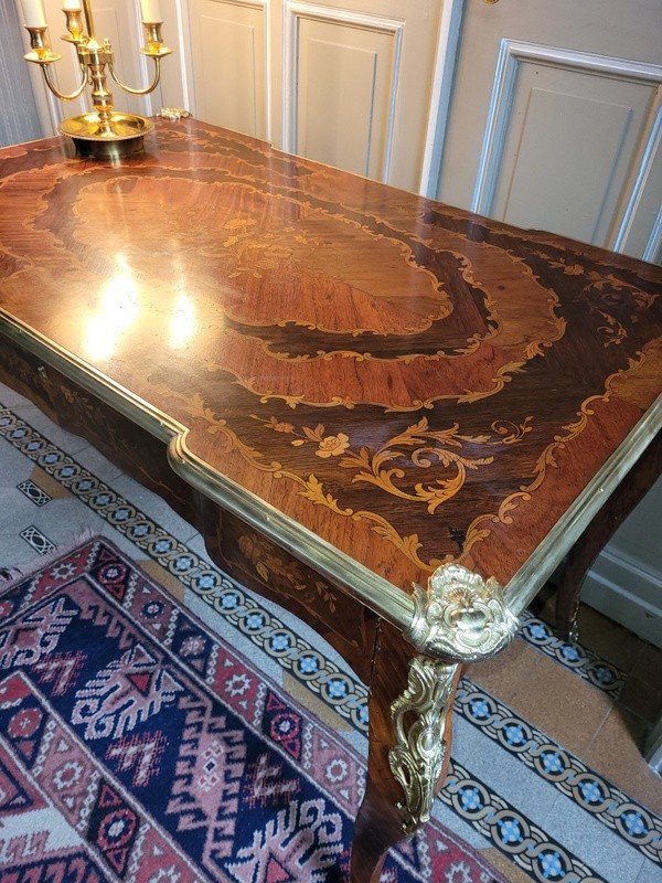 Grand Bureau Louis XV en Marqueterie - XIXe Si&egrave;cle-photo-4