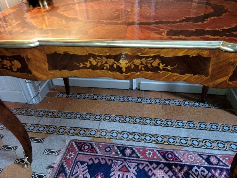 Grand Bureau Louis XV en Marqueterie - XIXe Si&egrave;cle-photo-3
