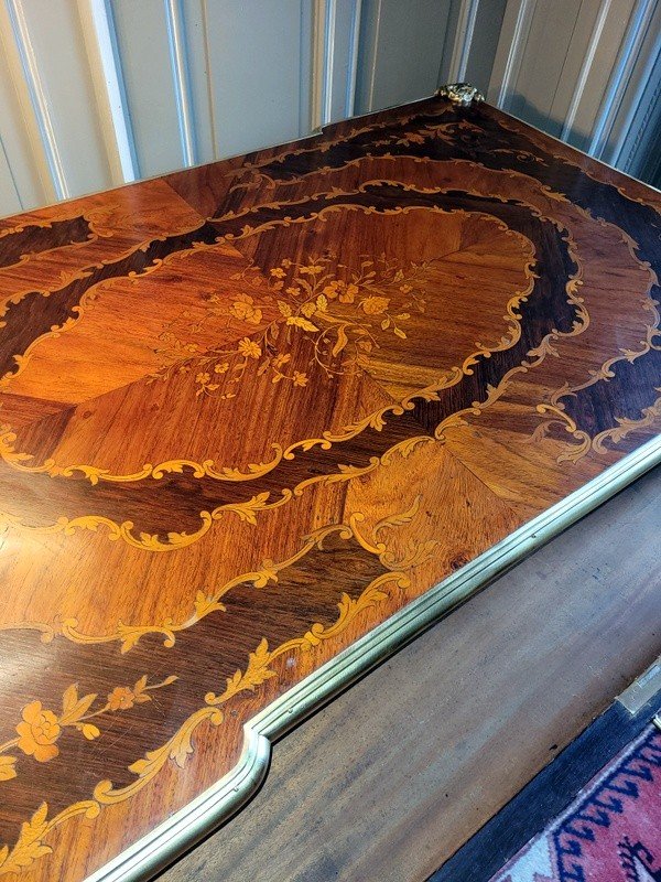 Grand Bureau Louis XV en Marqueterie - XIXe Si&egrave;cle-photo-4