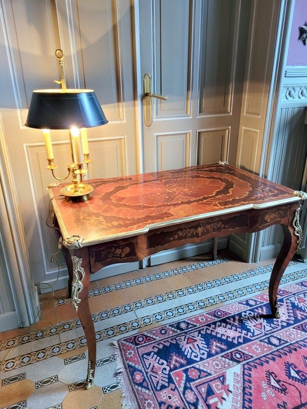 Grand Bureau Louis XV en Marqueterie - XIXe Si&egrave;cle-photo-8