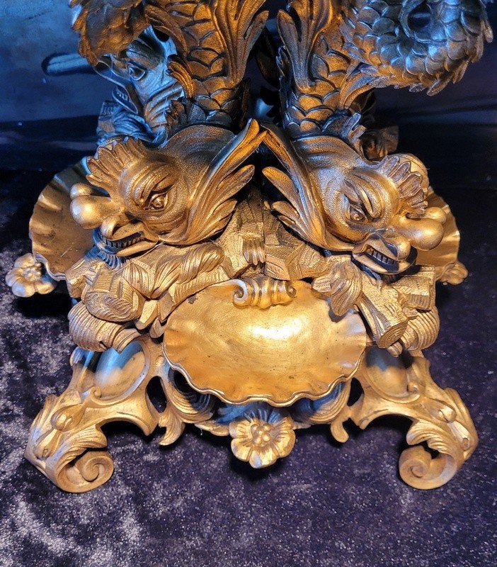  Centre de Table en Bronze avec Coupe en Opaline - XIXe Si&egrave;cle -photo-4