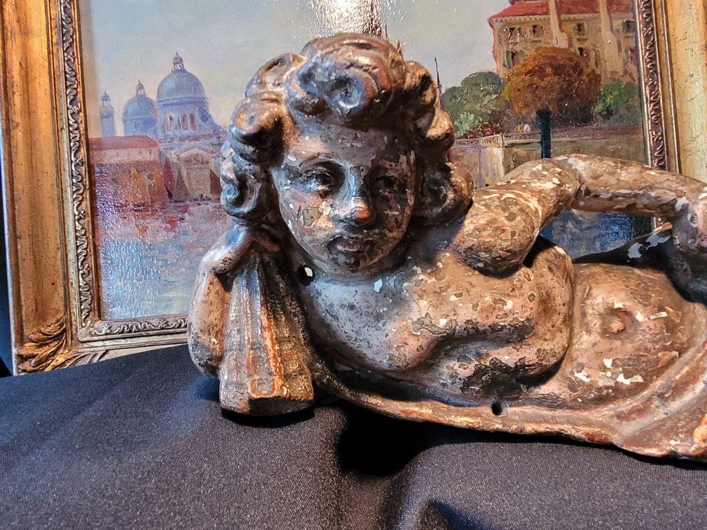  Angelot en Bois sculpt&eacute; - Travail Italien -  Epoque XVIIIe Si&egrave;cle -photo-2