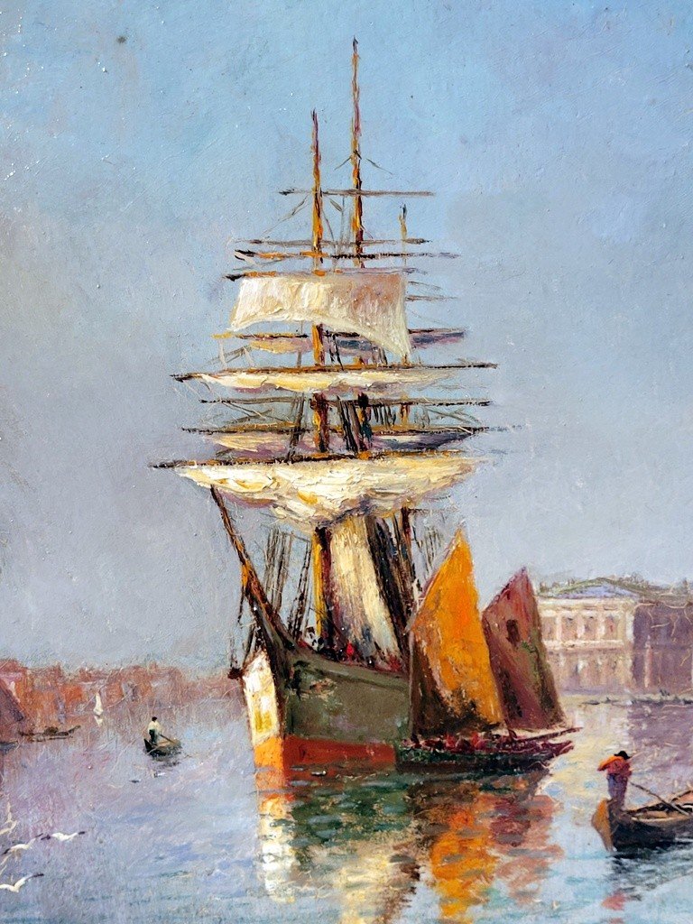 Tableau  " Vue de Venise " Huile sur panneau Signé Neretti-photo-3