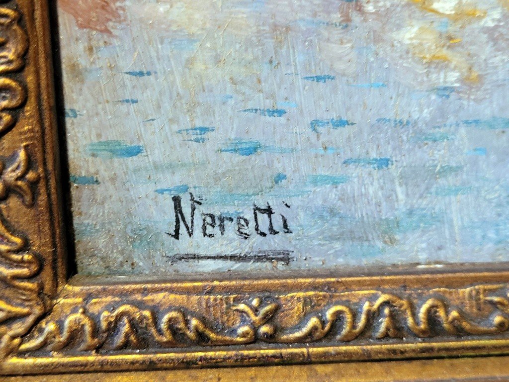 Tableau  " Vue de Venise " Huile sur panneau Signé Neretti-photo-6