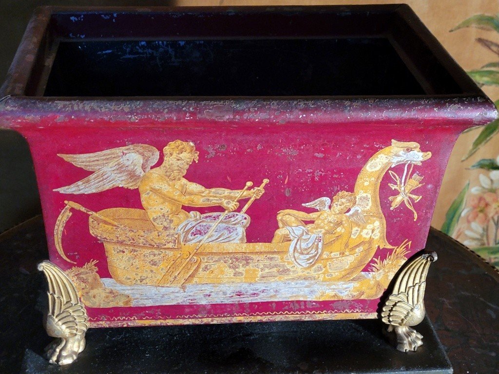  Jardini&egrave;re T&ocirc;le peinte et dorures avec  Dieux mythologiques  Epoque Empire  -photo-4