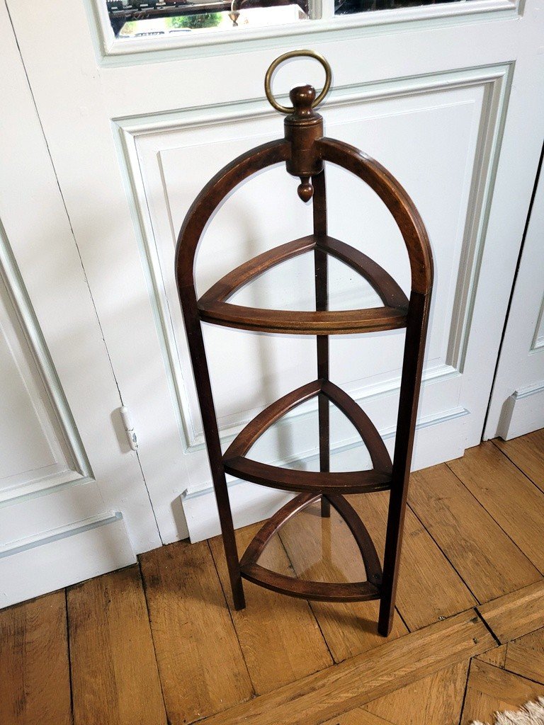  Porte Desserts en bois et laiton &agrave; trois &eacute;tag&egrave;res en verre  - Angleterre - XIXe Si&egrave;cle
